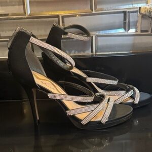 Mina Elegant Black and Silver Strappy Heels
